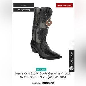 King Exotic black Genuine Ostrich Handcrafted Cowboy RodeoWestern Boots men 9.5